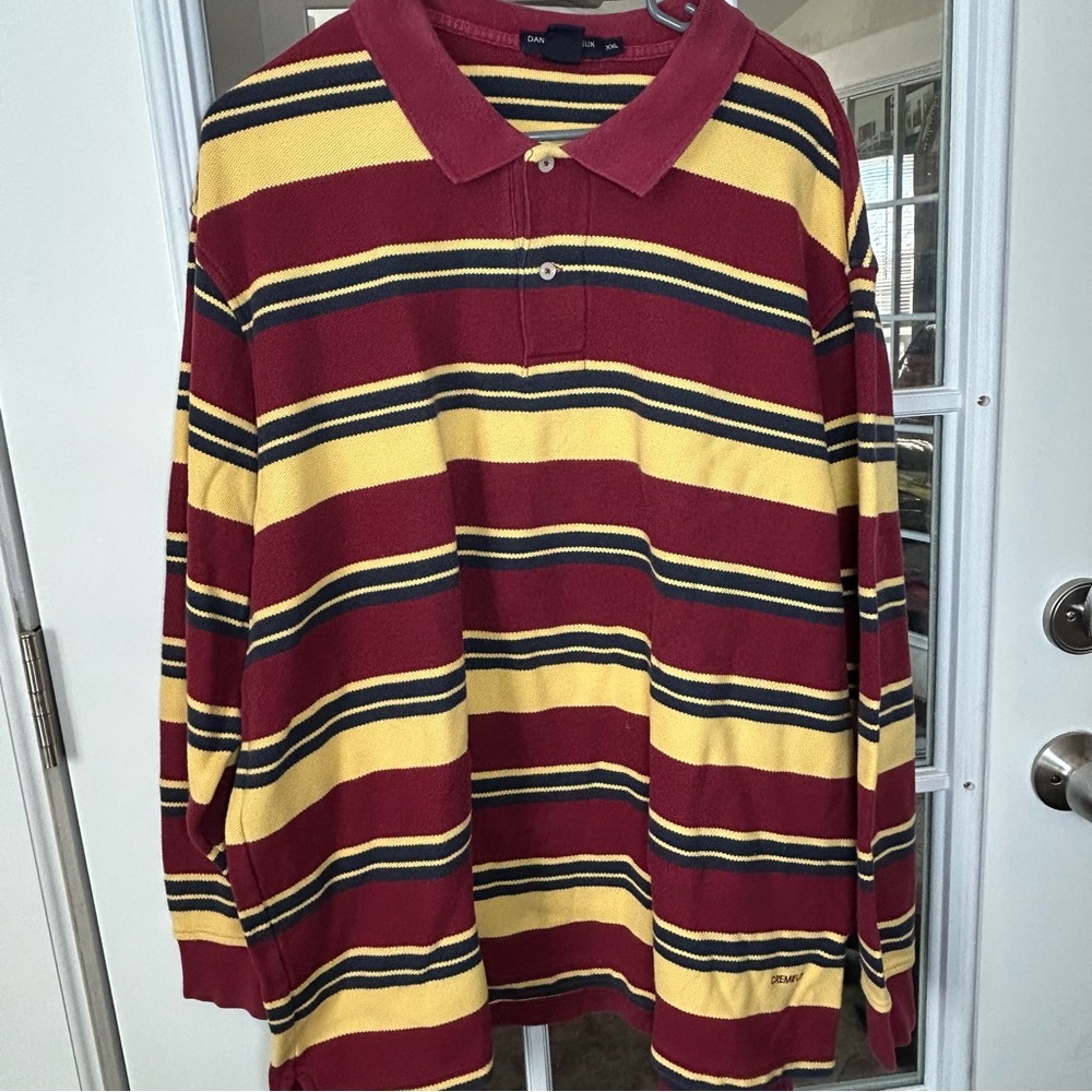 Daniel Cremieux Burgundy and Yellow Striped‎ Polo Shirt